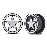 COOEAR 1 Pair Stainless Steel Tunnels Star Logo Ear Plugs Gauges for Ears Screw Back Stretchers Expander.