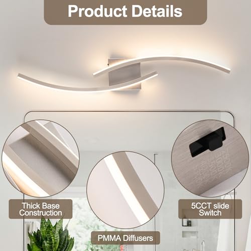 Image of Hardwired 3000~6000K Modern Wall Sconce, 31.5IN Silver LED Wall Light Fixtures Brushed Nickel Wall Lights for Bedroom, Living Room, Hallway and Bedside Wall Lamp
