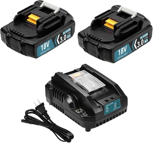 Powayup �݊� �}�L�^ 18v �o�b�e���[3.0Ah BL1830B 2�Z�b�g DC18RC�[�d��t�� 14.4v-18v �o�b�e���[�[�d�p BL1840 BL1850 BL1860B bl1890B�ȂǑΉ� LED�c�e�ʕ\��+�ی��H �ϋv������