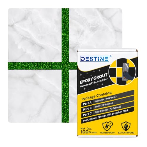 Image of DESTINE Epoxy Grout for Tiles (110 Colours)(100 g), Waterproof Joint Filler, Crack Filler, Tiles Gap Filler, Stain Free, Acid & Chemical Resistance Epoxy Grout (Luxury [Leaf Green Glitter])