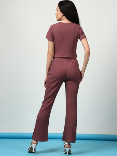 Image of Rigo Cotton Solid Co-ord Set for Women | Round Neck, Slim Fit Tracksuit Co-ords Set for Women | Two Piece Co ord Set | Casual Wear, Beach Wear, Vacation Wear Outfit for Women