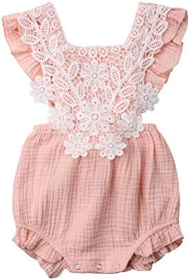 Cute Infant Newborn Baby Girl Lace Ruffle Romper Jumpsuit Bodysuit Summer Outfit Clothes (6-12 Months, Pink)