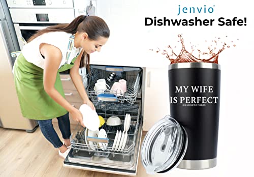 Jenvio Husband Gifts From Wife | My Wife Is Perfect | Stainless Steel Travel Tumbler With 2 Lids 2 Straws Gift Box And Card | Funny Cup Happy For Mens From Anniversary Stuff #TOP2