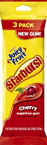 Juicy Fruit Starburst Gum, Cherry, 3 Count (Pack of 20)