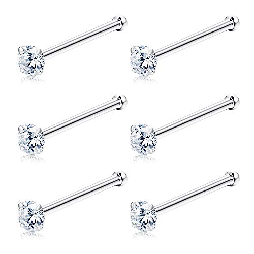 Sllaiss 6 Pcs 20G Sets with Swarovski Zirconia Nose Ring Studs 316L Stainless Steel Hypoallergenic 1.5mm 2mm Nose Piercing Set Body Jewelry (1.5)