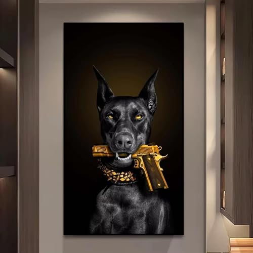 Affiche Doberman Mafia Dog toile murale 75x135cm de salon sans cadre