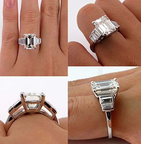 BeBold 4Ct Emerald Baguette Cut Simulated Diamond CZ Solitaire Engagement Ring for Women White Gold Plated2