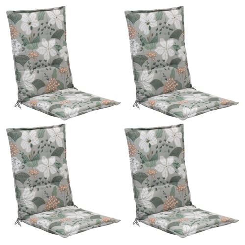 Home4You 4er Set Mittellehner-Stuhlauflagen in Grün, Weiß & Pfirsich – Gartenstuhlauflage 108 x 50 x 6 cm – Polyester & Baumwolle – Mit seitlichen Bindekordeln – Gefertigt in Deutschland