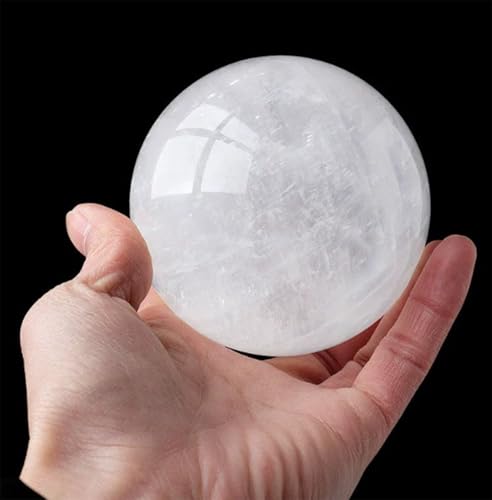 Sphère d'exception en cristal de quartz blanc poli de 140 mm avec son socle