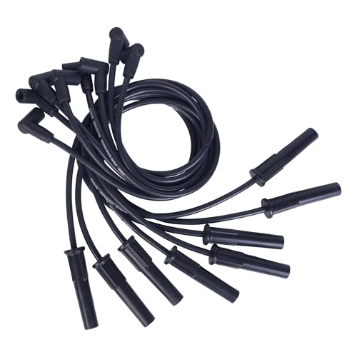 RLP Silicone Spark Plug Wires Set 8.0mm Black Ford FE Long Version Fit for Ford FE 332, 352, 360, 390, 406, 410, 427,428 Fit BBF Ford HEI 351C, 351M, 400M, 429,460 V8 Engine-Pack of 8
