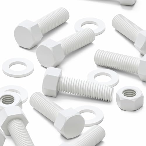 Image of 20x White PP Hex Head M12 x 40 mm Plastic Bolts, Nuts & Washers (15 /32 x 1 37 /64 in)