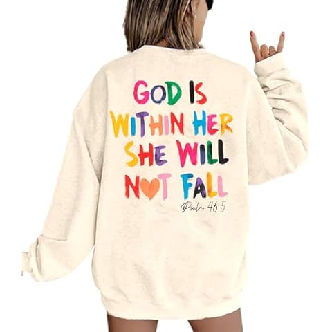 VILOVE Christian Sweatshirt Women Bible Verse Pullover Christian God Is Within Her Long Sleeve Inspirational Blouse Top Apricot Cover