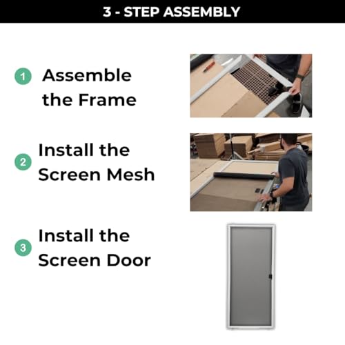 Metro Screenworks Custom Classic Sliding Screen Door Kit (Unassembled) - Patio Entrance Replacement - Heavy-Duty Extruded Aluminum Frame (Black) Easy to Assemble