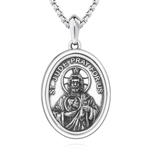 DOTBJ 925 Sterling Silver Saint Jude Medal Necklace for Men Women