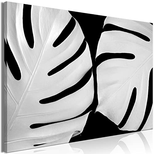 artgeist Canvas Wall Art Flowers 24x16 in - 1pcs Home Decor Framed Stretched Picture Photo Painting Artwork Image Monstera Plants Nature Black White a-B-10006-b-a