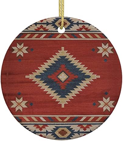 Christmas Tree Hanging Ornaments Southwestern Geometric Native American Round Xmas Ceramics Crafts for Holiday Decor
