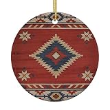 Christmas Tree Hanging Ornaments Southwestern Geometric Native American Round Xmas Ceramics Crafts f