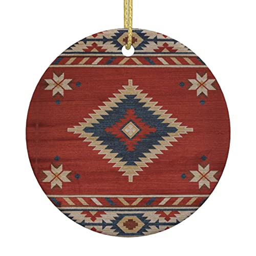 Christmas Tree Hanging Ornaments Southwestern Geometric Native American Round Xmas Ceramics Crafts For Holiday Decor #TOP1