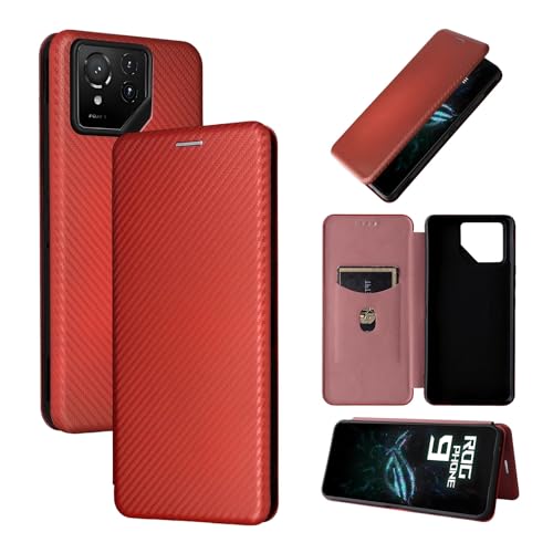 Ochronne etui na telefon Kompatybilny z etui Asus ROG Phone 9, smukłe tekstury włókna węglowego + hybrydowe etui PC Pełna ochrona Odporne na wstrząsy etui z klapką Kompatybilny z etui Asus ROG Phone 9