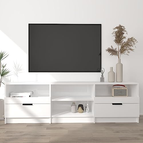AJJHUUKI Home-Entertainment Centes & TV Stands, mueble de TV blanco brillante 150 x 33,5 x 45 cm, madera de ingeniería