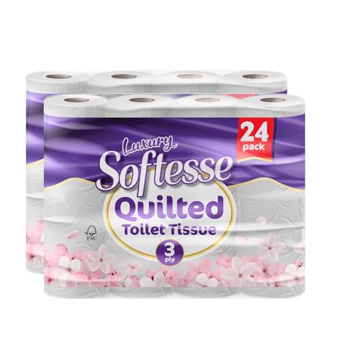 Softesse Toilet Paper 24 Rolls, 3 Ply Toilet Rolls, Luxuriously Soft, Gentle and Hypoallergenic Sustainable Toilet Rolls - Quilted Toilet Roll for Your Family - Dermatologically Tested (6x4 Pack)