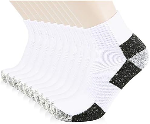 JOURNOW Men's Cotton Moisture Wicking Extra Heavy Cushion Sport Hiking Working Low Cut Socks 10 Pairs (10-13, White+Black)