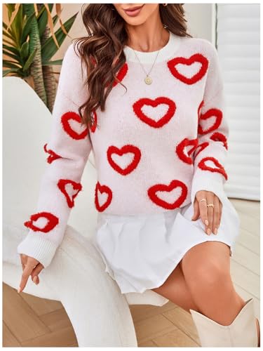 Image of RoseSeek Women's 3D Floral Appliques Crewneck Sweaters Long Sleeve Drop Shoulder Pullovers Elegant Knit Tops