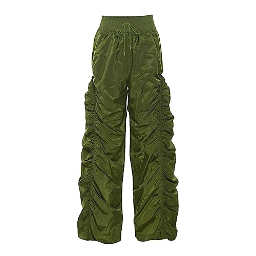 Womens Fashion Cargo Pants Casual Solid Color Loose Elastic Belt Waist Pants Long Trousers Adjustable Wide (Green, M)2