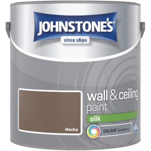 Mocha Johnstone’s Wall & Ceiling Silk Paint 2.5L – Smooth Silk Finish, Excellent Coverage, Quick Dry, Low Odour Interior Paint for Walls & Ceilings