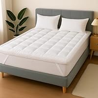 Gift Hub Mattress Topper Double Bed 10 cm | Soft & Fluffy Quilted Microfiber Mattress Protector | Firm, Foldable, Comfortable & Hypoallergenic Bed Topper with Elastic Straps | 137 x 190 x 10cm