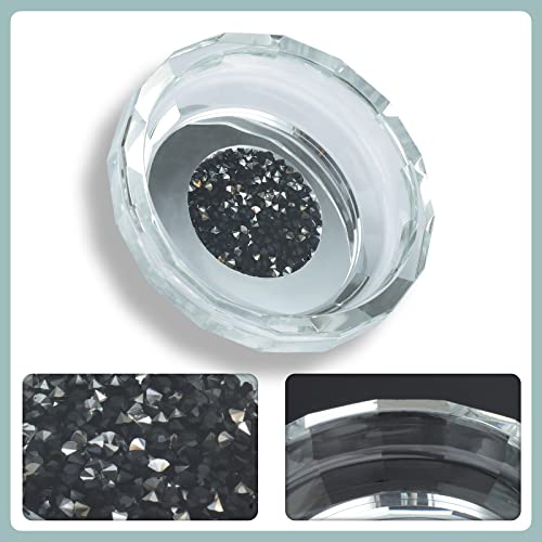Glass Soap Dish With Bling Crystal,Round Soap Tray Soap Holder Container Box, For Bathroom Vanity Shower Kitchen Sink Counter Top (Black) #TOP6