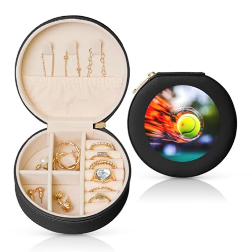 PHAYAH Squash Runde Reise-Schmuckschatulle, Leder-Schmuckring-Organizer für Mädchen, Damen (schwarz) PHAYAH Squash Runde Reise-Schmuckschatulle, Leder-Schmuckring-Organizer für Mädchen, Damen (schwarz)