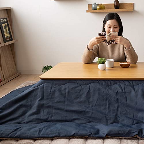 EMOOR Stylish Denim & Fake Sheep Fur Boa Fleece Kotatsu Futon Comforter Washable, Rectangle 75x91in, Denim-Navy - Thumbnail 2