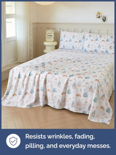 Image of Kids Queen Size Castle Bed Sheets - 4 Piece Kids Castle Sheet Set - Fairytale Magic Bedding - Ultra-Soft, Cute & Cozy - Breathable & Machine Washable - Blue Bed Set for Boys, Girls, Teens & Toddlers