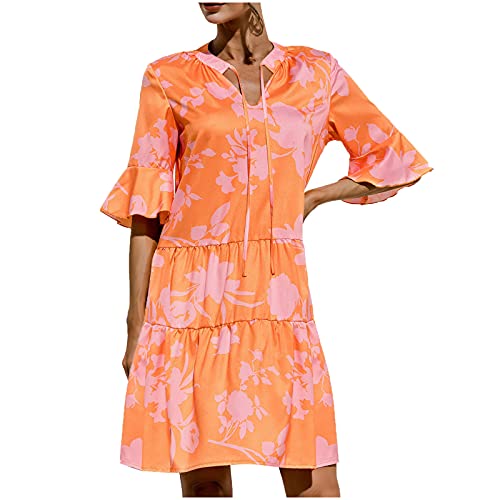 OLOPE 2022 Maxi Dress Plus Size Y2k Sexy Long Sleeve Deep V Neck Low Cut Waist Cutout Fluttering Floral Beach Sun Dresses Women's Long Sleeve Pleated Loose Swing Casual Dress with Pockets KneU2627