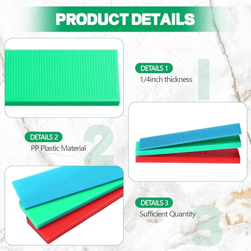 Image of Geelin 200 Pcs 1 /4 Inch Plastic Shims Flat Structural Tile Plastic Shim for Leveling 3 /64 1 /8 1 /4 Inch Home Improvement Level Door Toilet Shim Windows Indoor Outdoor Use(Green)
