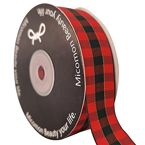 Micomon X'Mas Gingham Ribbon Green Red Metallic Gingham Ribbon 25 Yards Each Roll 100% Polyester (1",RedGreenGold)