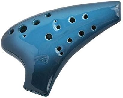 Masterpiece Double Sweet Potato Glazed Blue Ceramic Ocarina, Flute Multi Chamber Classic Glazed Blue