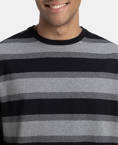 Image of Jockey UM24 Men Super Combed Cotton Rich Striped Oversized T-Shirt