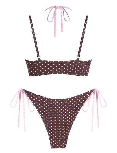 Image of ZAFUL Women's Polka Dot Bikini Set Double Layer Halter Swimsuit Colorblock Side Tie 2 Piece Bathing Suit