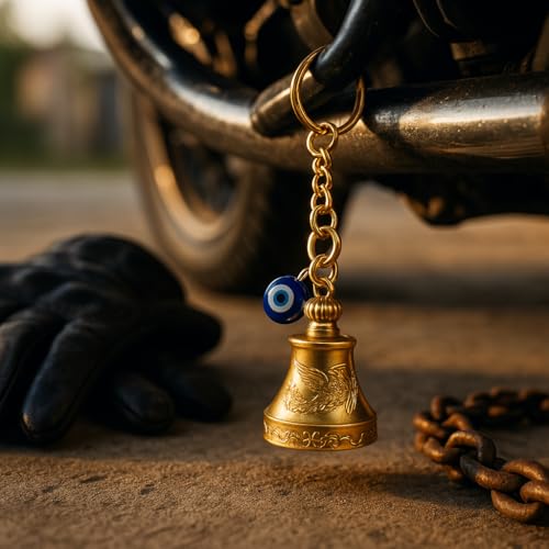 Image of Evil Eye Hooked Guardian Bell Keychain - Protective Lucky Charm Bell with Clip Hook for Bike, Car, Key & Bag | Spiritual Good Luck Talisman Gift