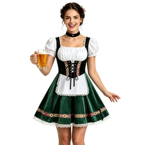 HAPNBCELE Women Oktoberfest Costume Bavarian Dirndl Dress (Green, S)