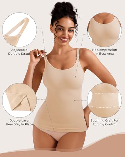 EUYZOU Women Tummy Control Shapewear Cami Tank Tops, Black/White/Nude M — view 3