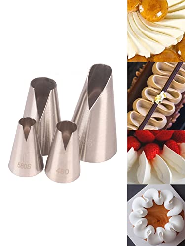 St. Honore Piping Nozzles,V-Shape Wave Piping Tips 4 Pcs,Cake Decorating Nozzles Set for Piping Cupcakes Cakes Cookies