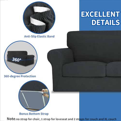 MAXIJIN 3 Piece Couch Covers for 2 Cushion Couch loveseat Cover, Stretch Love Seats Sofa Slipcovers for Dogs Pet, Thick Furniture Protector with 2 Seat Cushion (Loveseat, Diamond Pattern Gray) by MAXIJIN - Used condition - Image 4