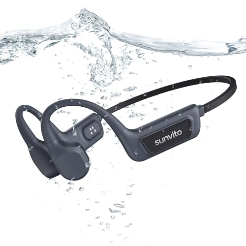 sunvito Auriculares de conducción ósea para natación, Auriculares inalámbricos Impermeables IPX8, Auriculares Deportivos Abiertos Bluetooth 5.4, MP3 Integrado de 8GB, Adecuados para Ciclismo - Negro