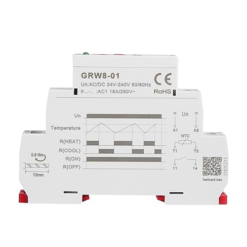 DEWIN Temperaturregelrelais, Temperaturregler GRW8-01 Hutschienen Temperaturkontroll Relais Temperaturreglermonitor AC/DC 24V-240V