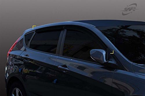 Smoke Tinted Black Side Window Weather Deflector Sun Rain Guard Visors 4pcs for 2012~2017 Hyundai Accent 5door Hatchback