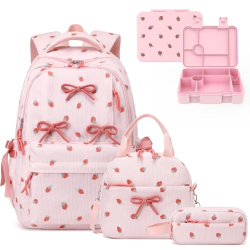 Similove Backpack for Girls, Corduroy 4PCS Bow Girls Backpack Set