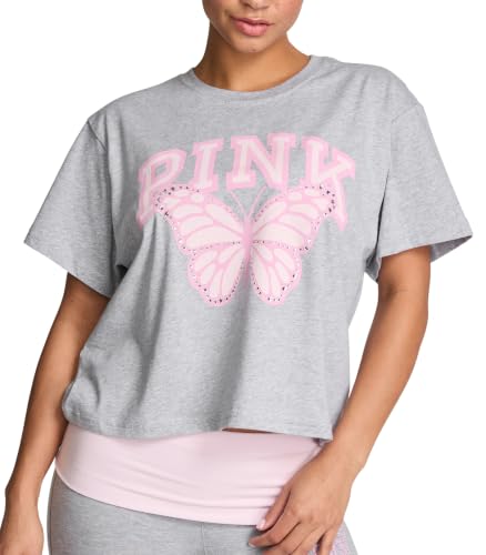 Victoria's Secret PINK | Elle Campus Cotton™ Cropped Tee, Medium Heather Grey, S - image 1